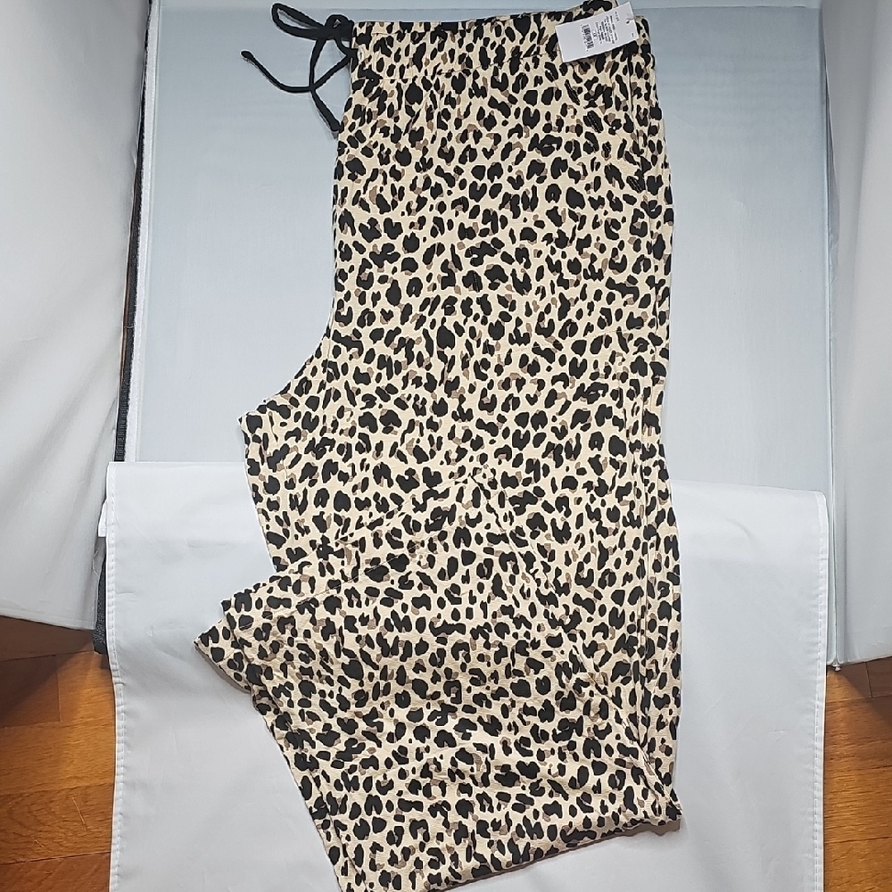 Leopard Print Drawstring Wide-Leg Sleep Pants